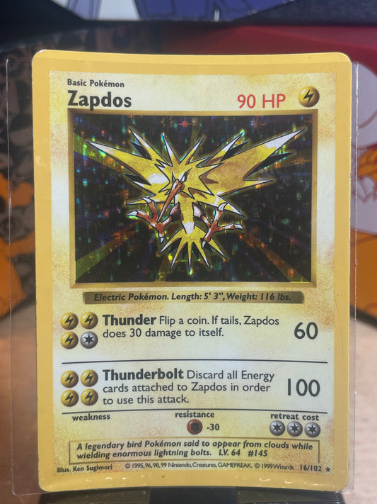 1999 Zapdos #16 Base Unlimited Shadowless [MP]