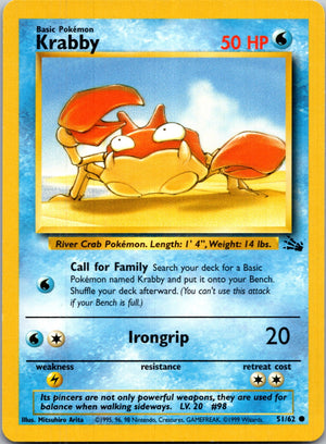 1999 Fossil #51/62 Krabby Common B244