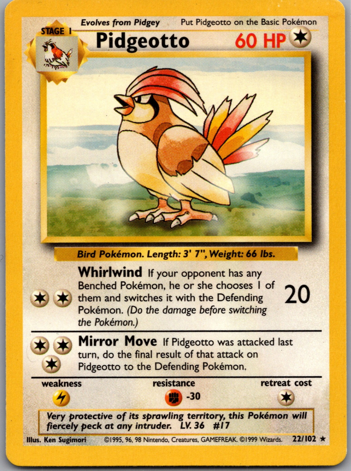 1999 Base Set  022/102 Pidgeotto Rare M93