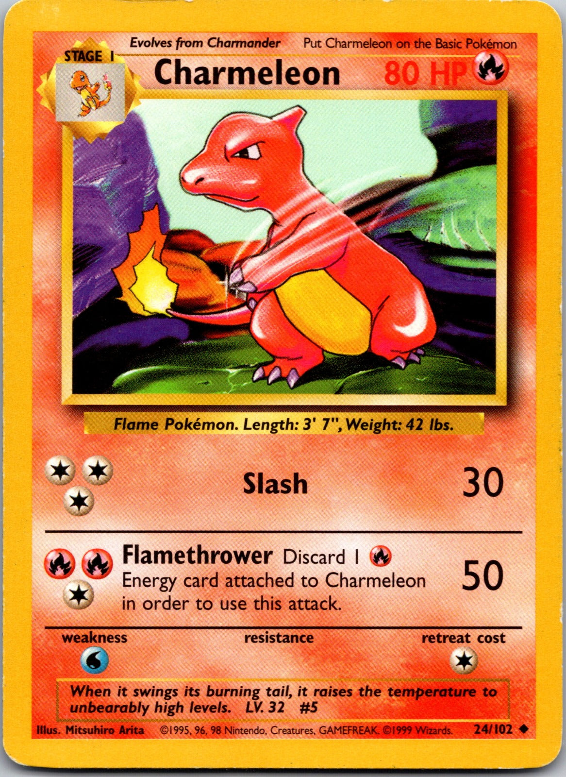 1999 Base Set (Shadowless) 024/102 Charmeleon LP