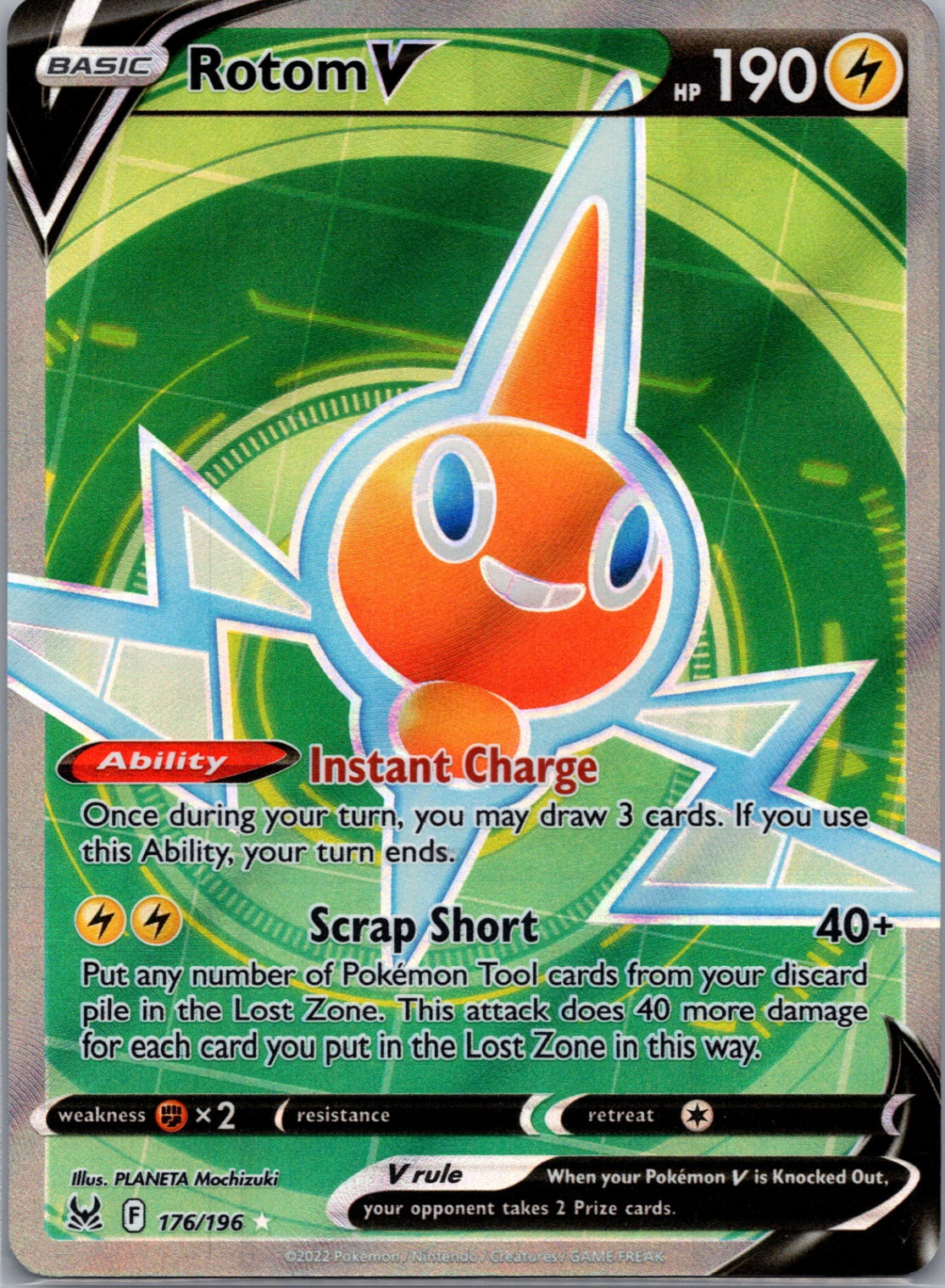 Rotom V (Full Art) Holofoil Ultra Rare SWSH11: Lost Origin 176/196 NM