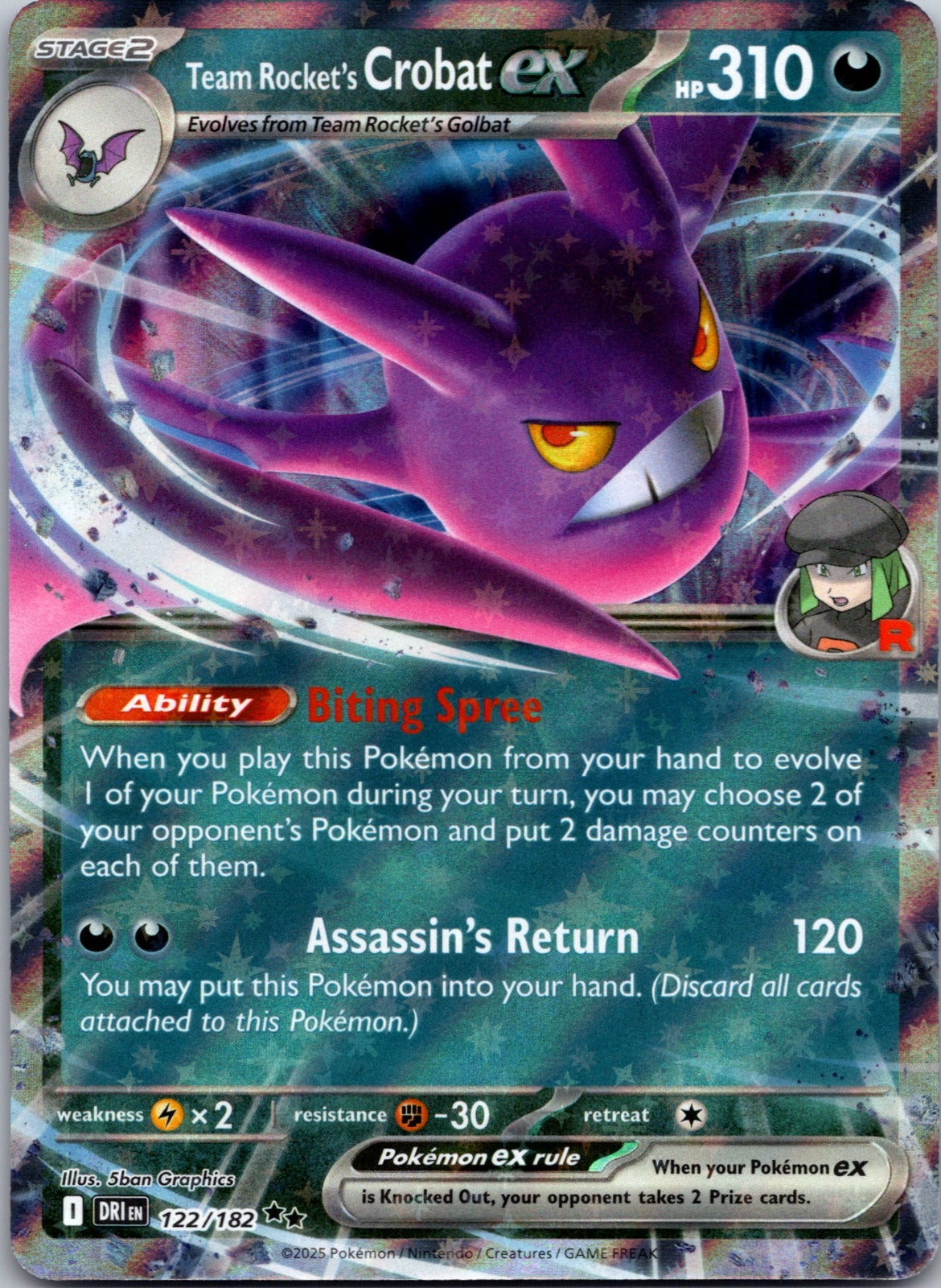 2025 SV10: Destined Rivals 122/182 Team Rocket's Crobat ex NM