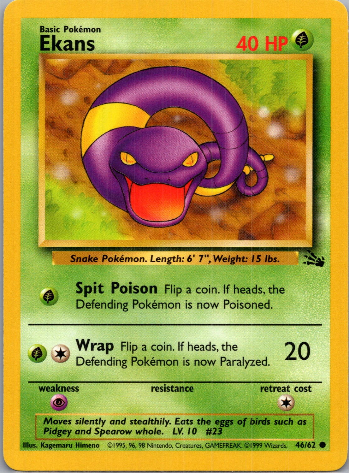 1999 Fossil #46/62 Ekans Common B129