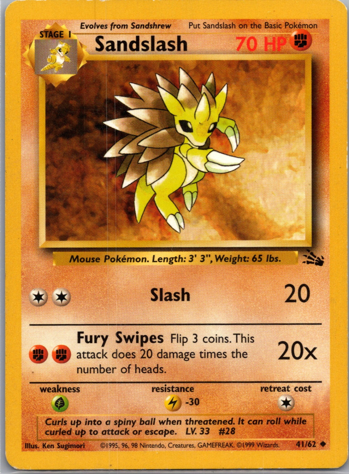 Fossil 41/62 Sandslash Uncommon NM