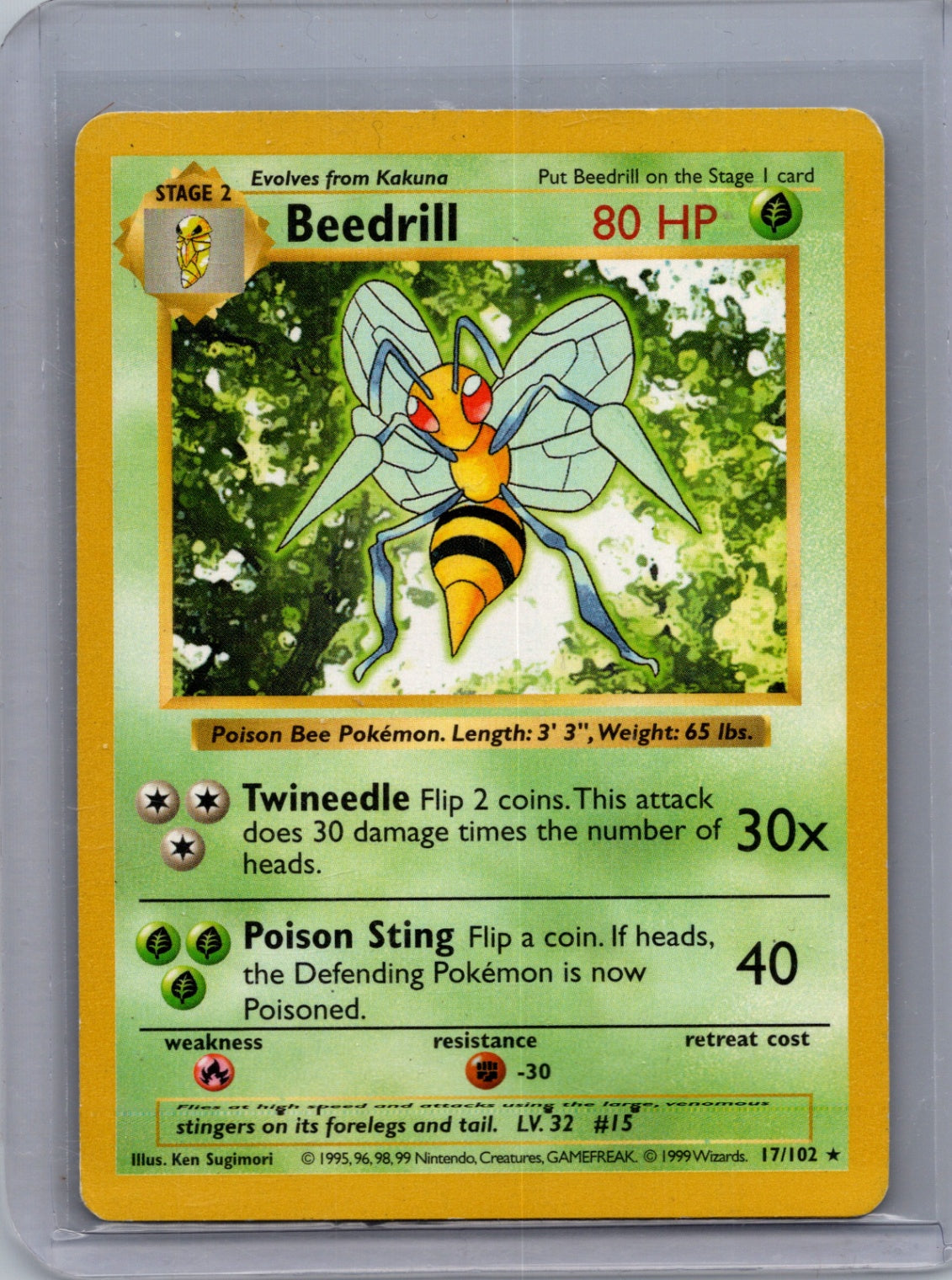 1999 Base Set (Shadowless) 017/102 Beedrill Rare T