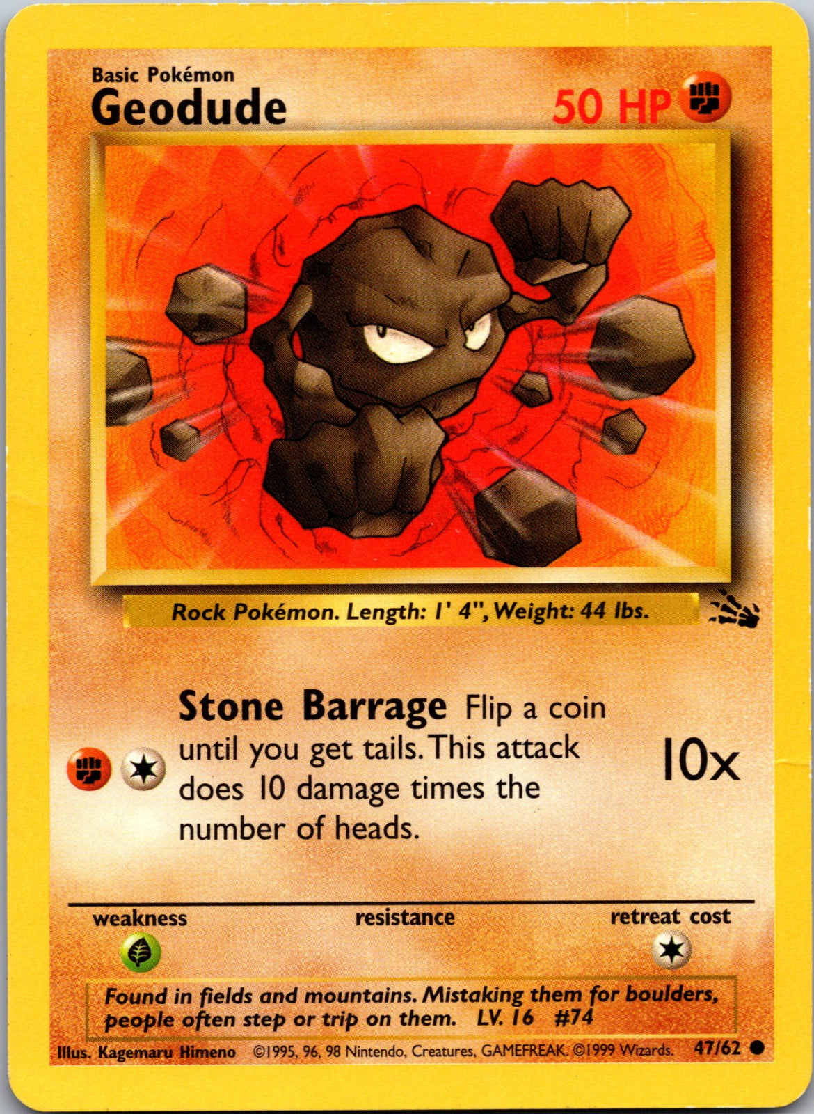 1999 Fossil 47/62 Geodude HP Z109
