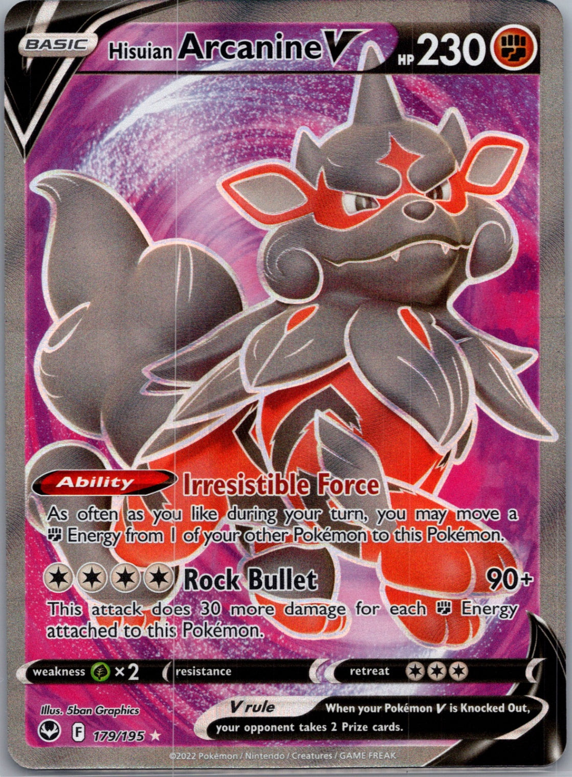 2018 SWSH12: Silver Tempest 179/195 Hisuian Arcanine V (Full Art) Ultra Rare NM