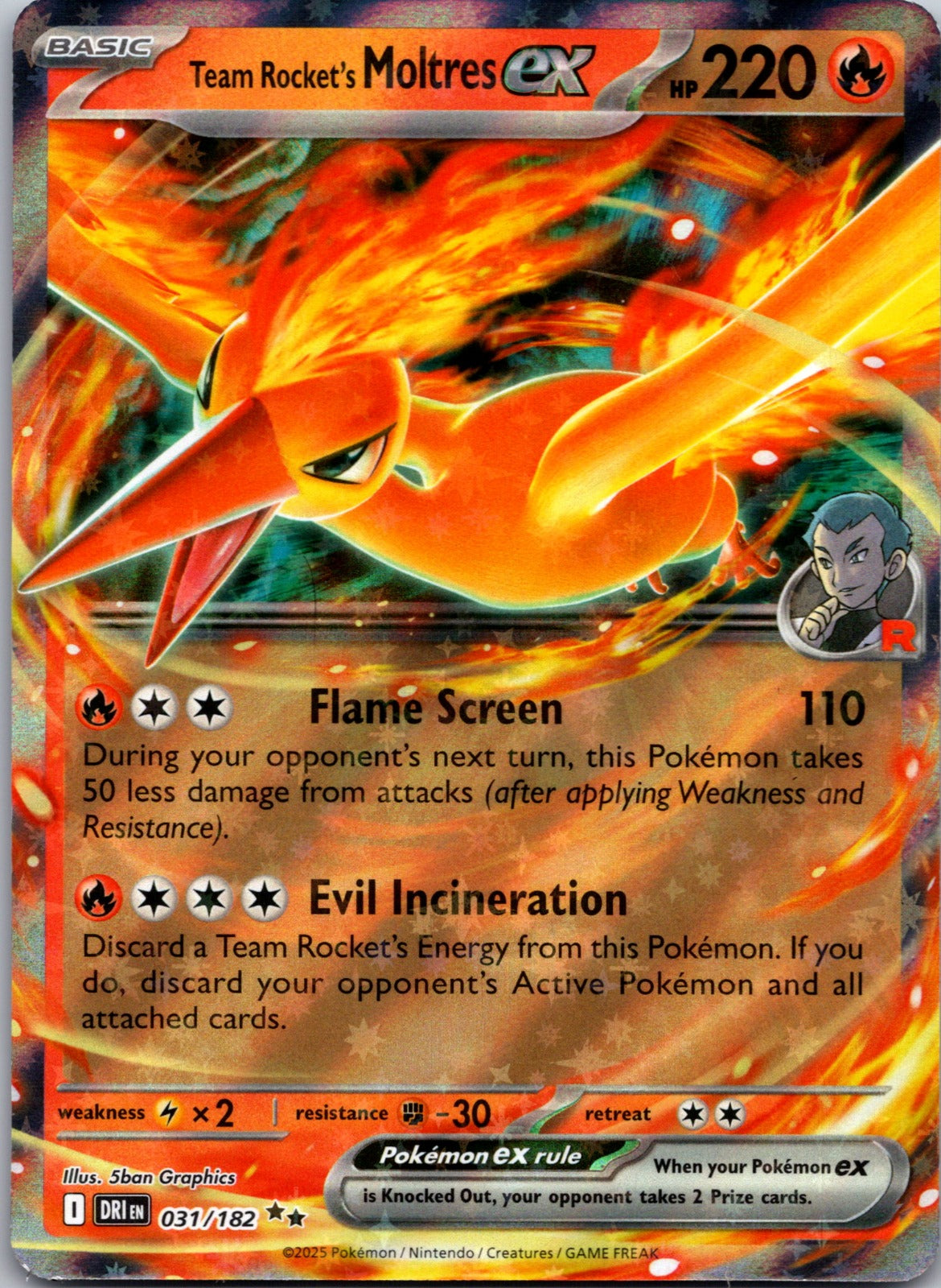 2025 SV10: Destined Rivals 031/182 Team Rocket's Moltres ex NM
