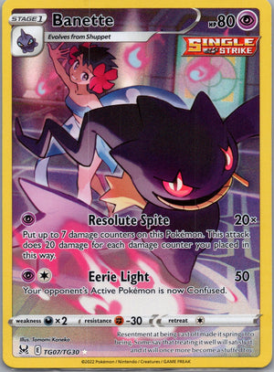 Banette Holofoil Ultra Rare SWSH11: Lost Origin Trainer Gallery TG07/TG30 NM