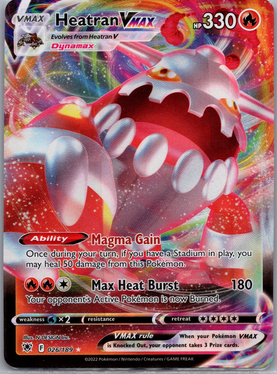 Heatran VMAX Holofoil Ultra Rare SWSH10: Astral Radiance 026/189 NM