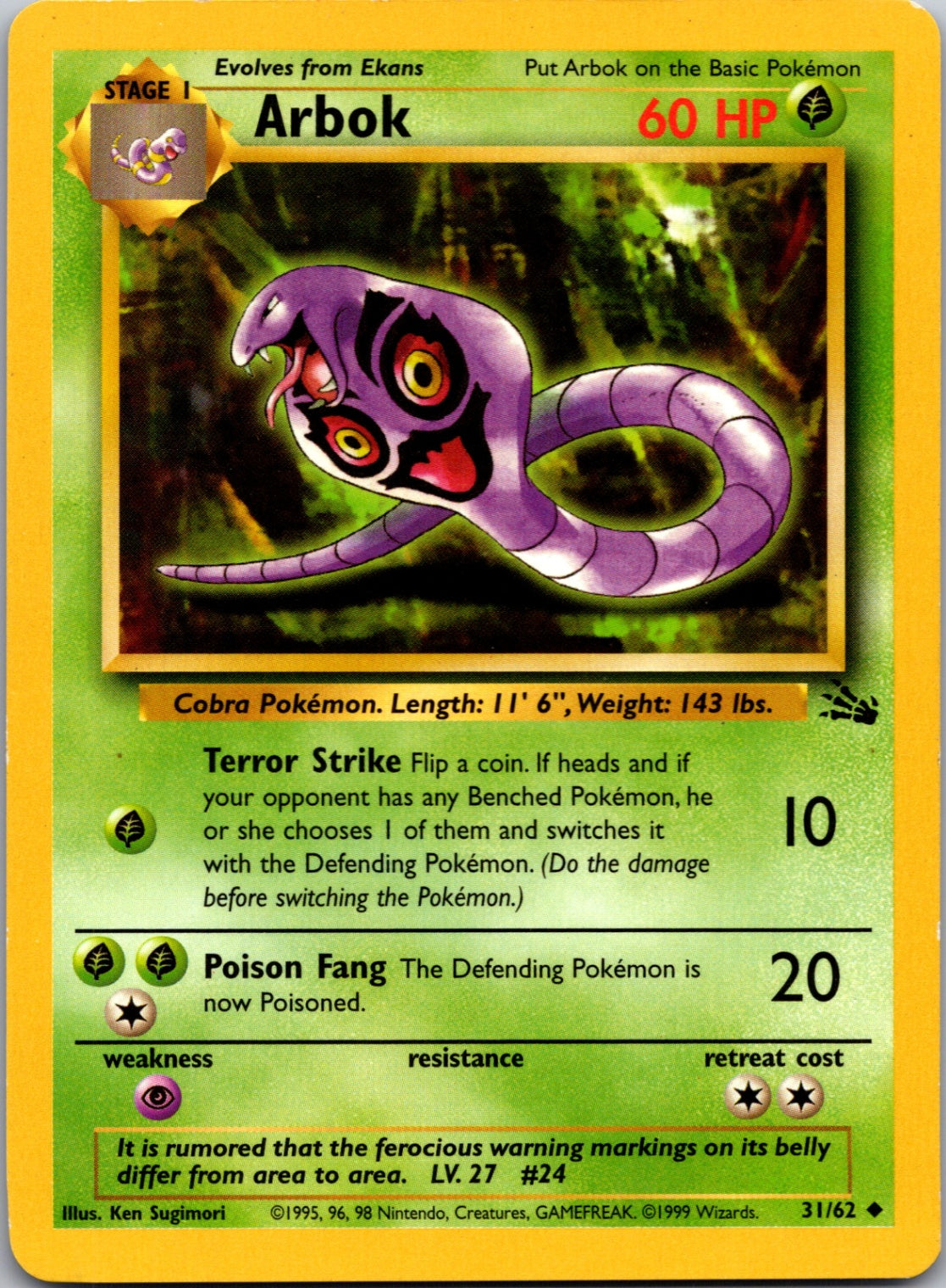 1999 Fossil #31/62 Arbok Uncommon C207