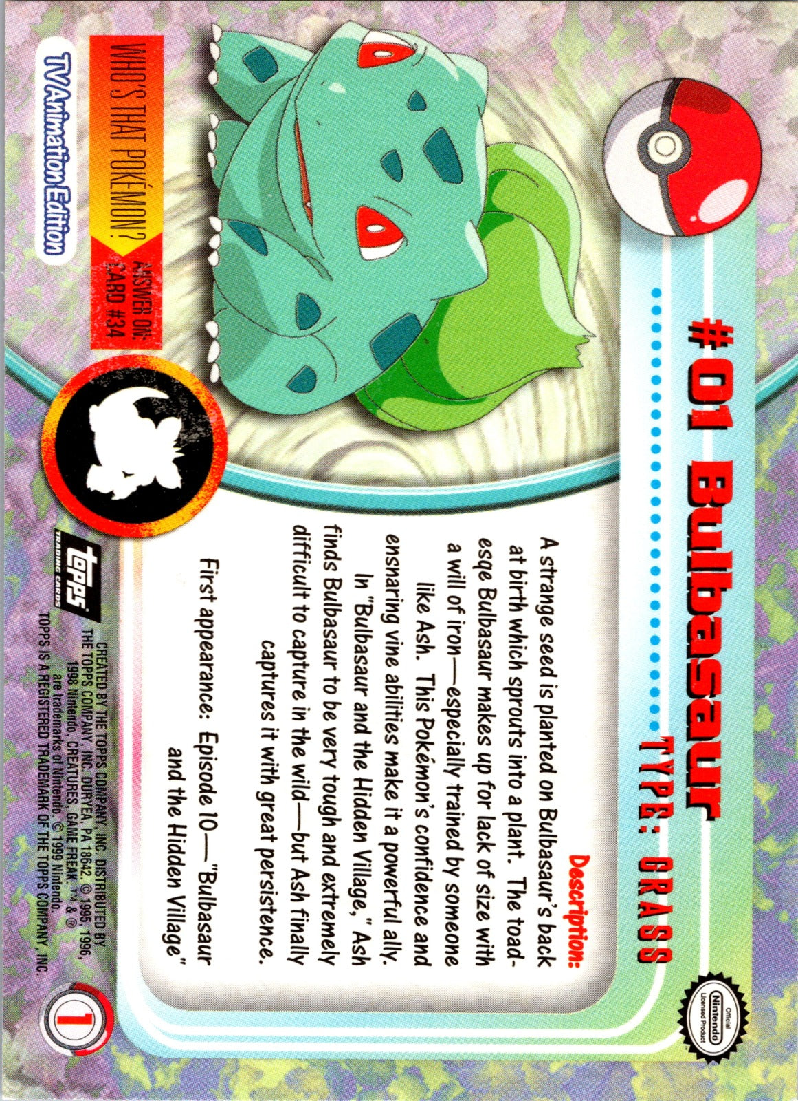 1999 Topps Bulbasaur [Holofoil] MP  X13