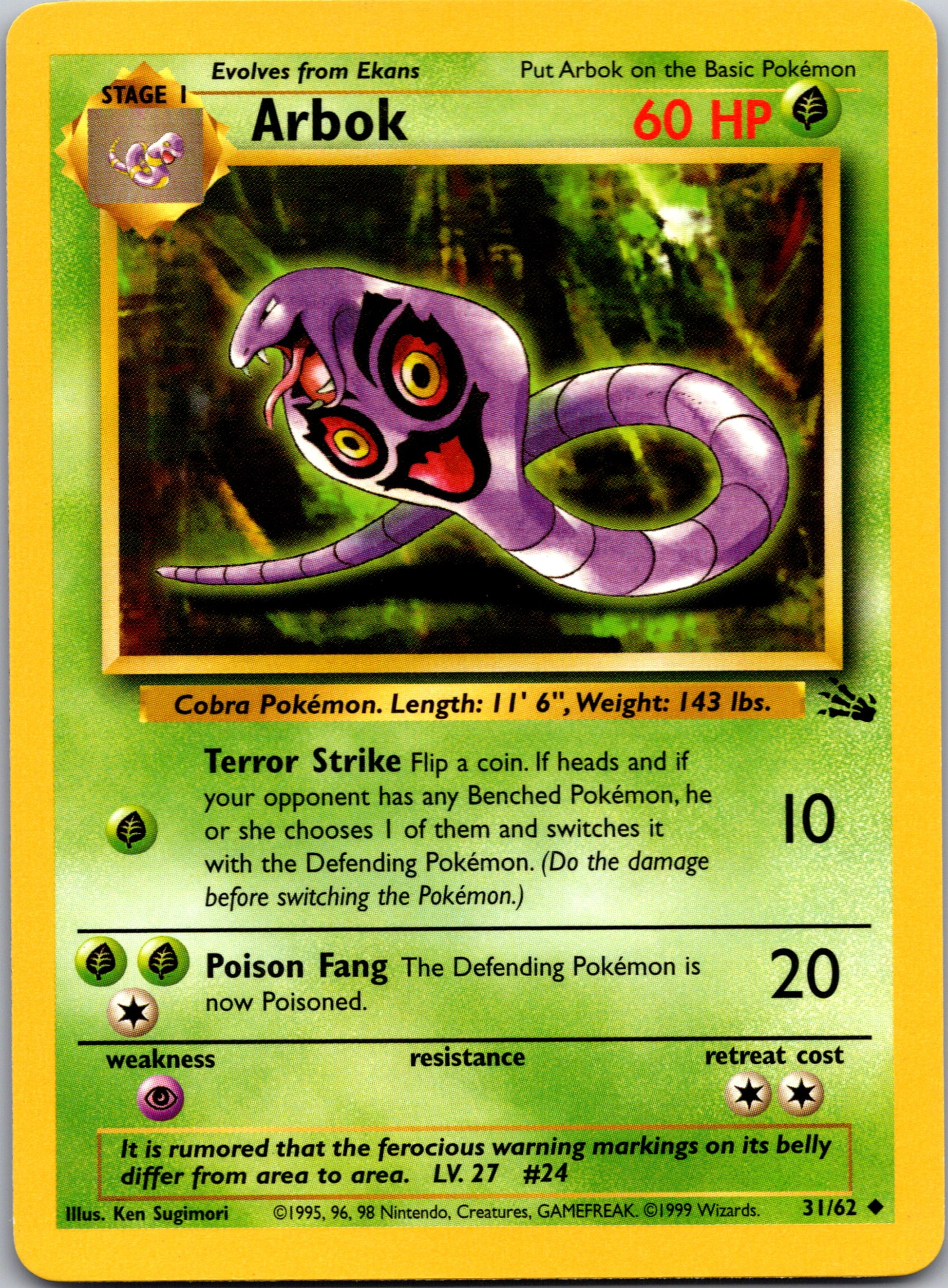 1999 Fossil 31/62 Arbok Uncommon B14