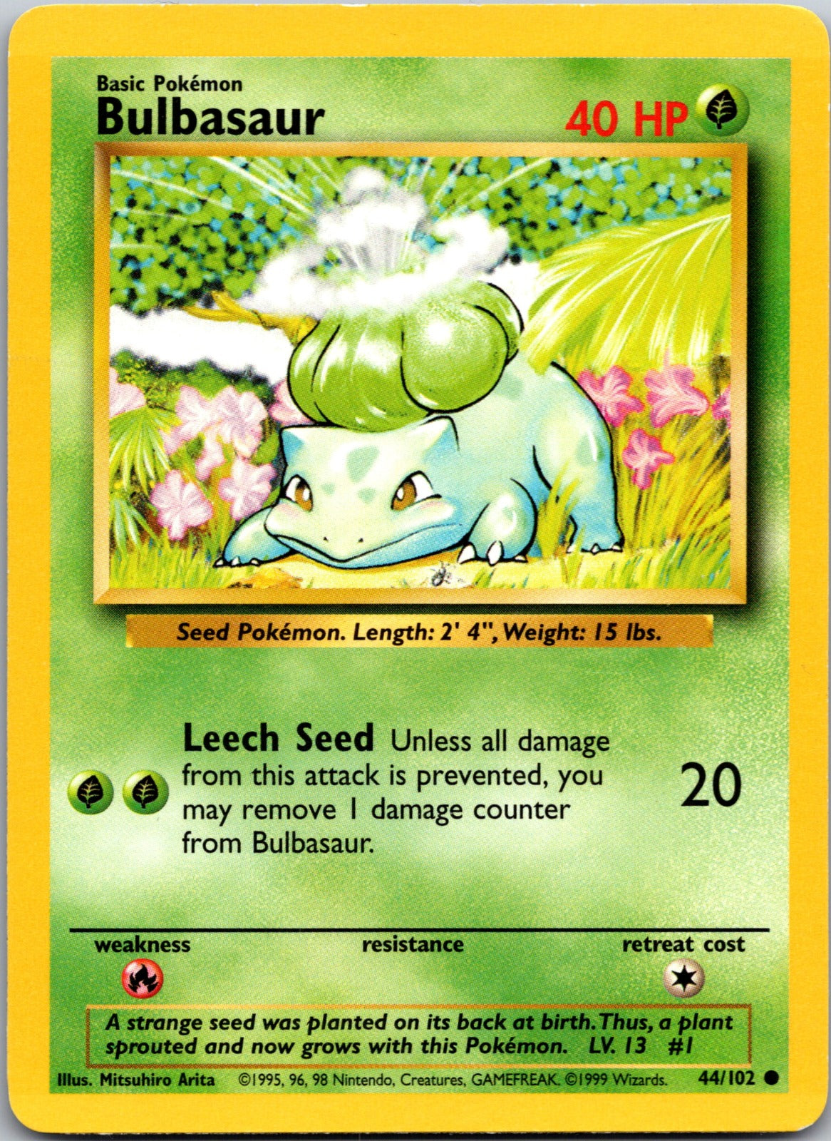 1999 Base Set (Shadowless) 044/102 Bulbasaur LP