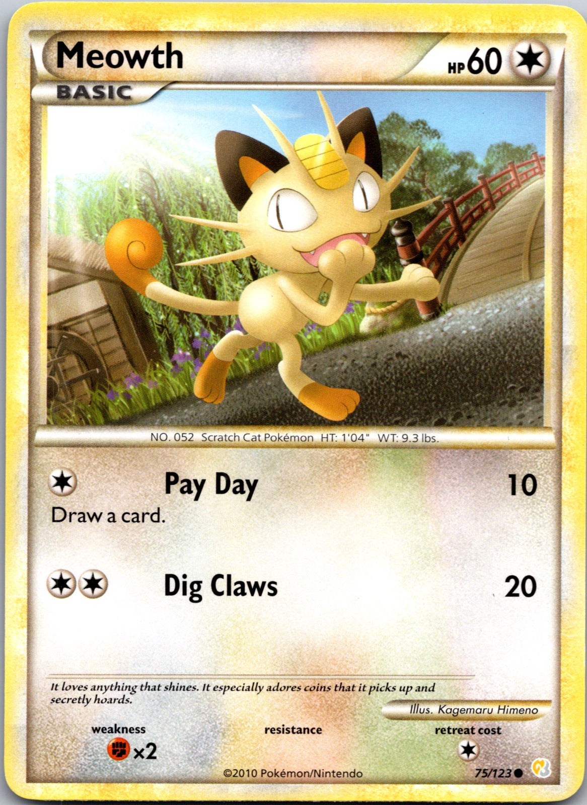 2010 HeartGold SoulSilver 75/123 Meowth LP