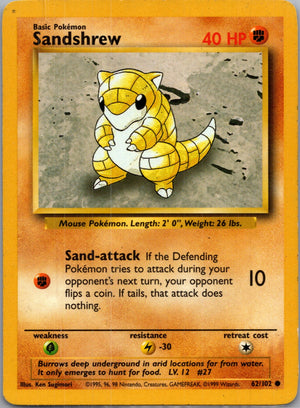 Base Set (Shadowless) 062/102 Sandshrew Common NM