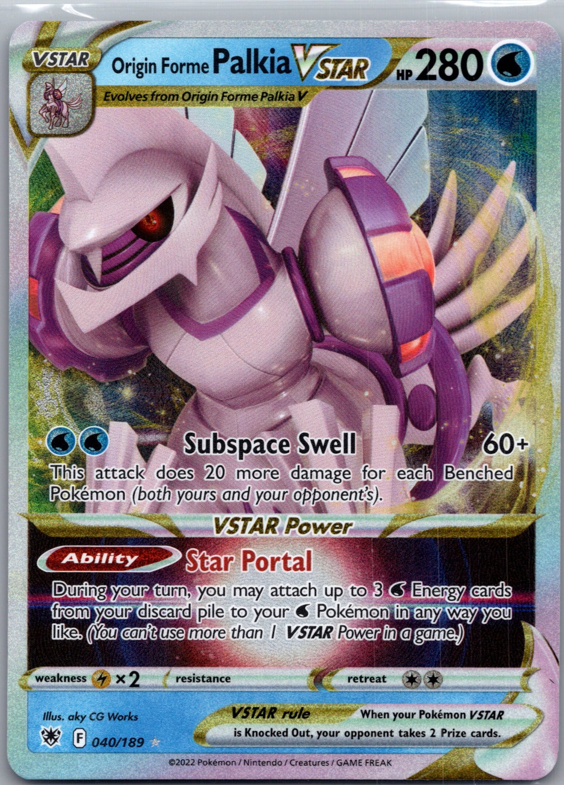 2022 SWSH10: Astral Radiance 040/189 Origin Forme Palkia VSTAR NM S228