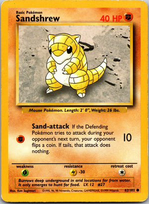 1999 Base Set (Shadowless) 062/102 Sandshrew LP