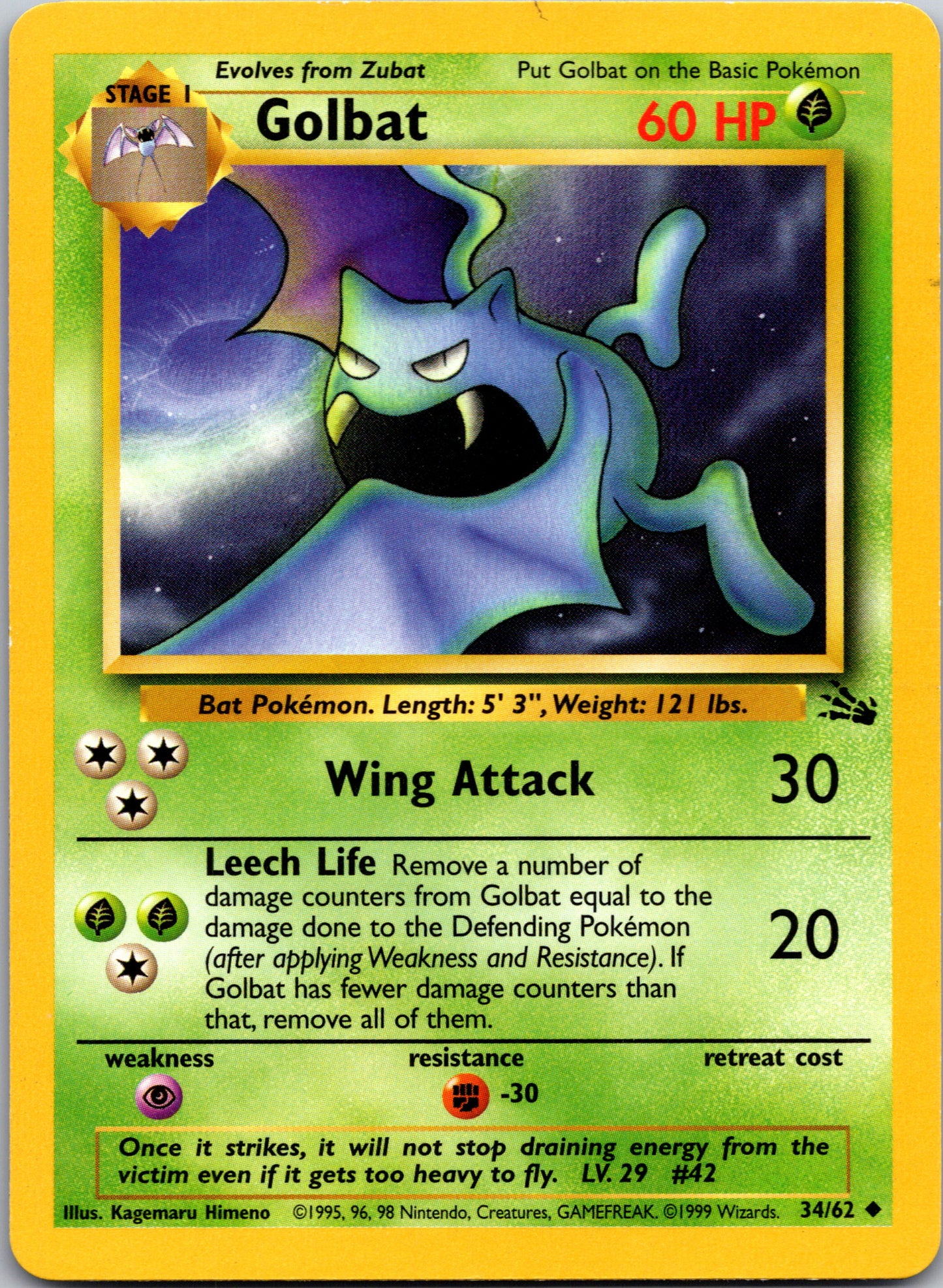 1999 Fossil 34/62 Golbat Uncommon A340