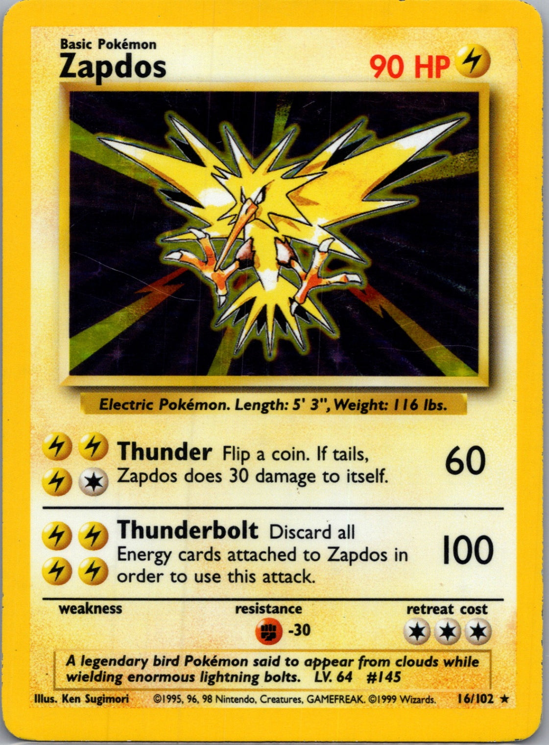 1999 Base Set 016/102 Zapdos Holo Rare G230