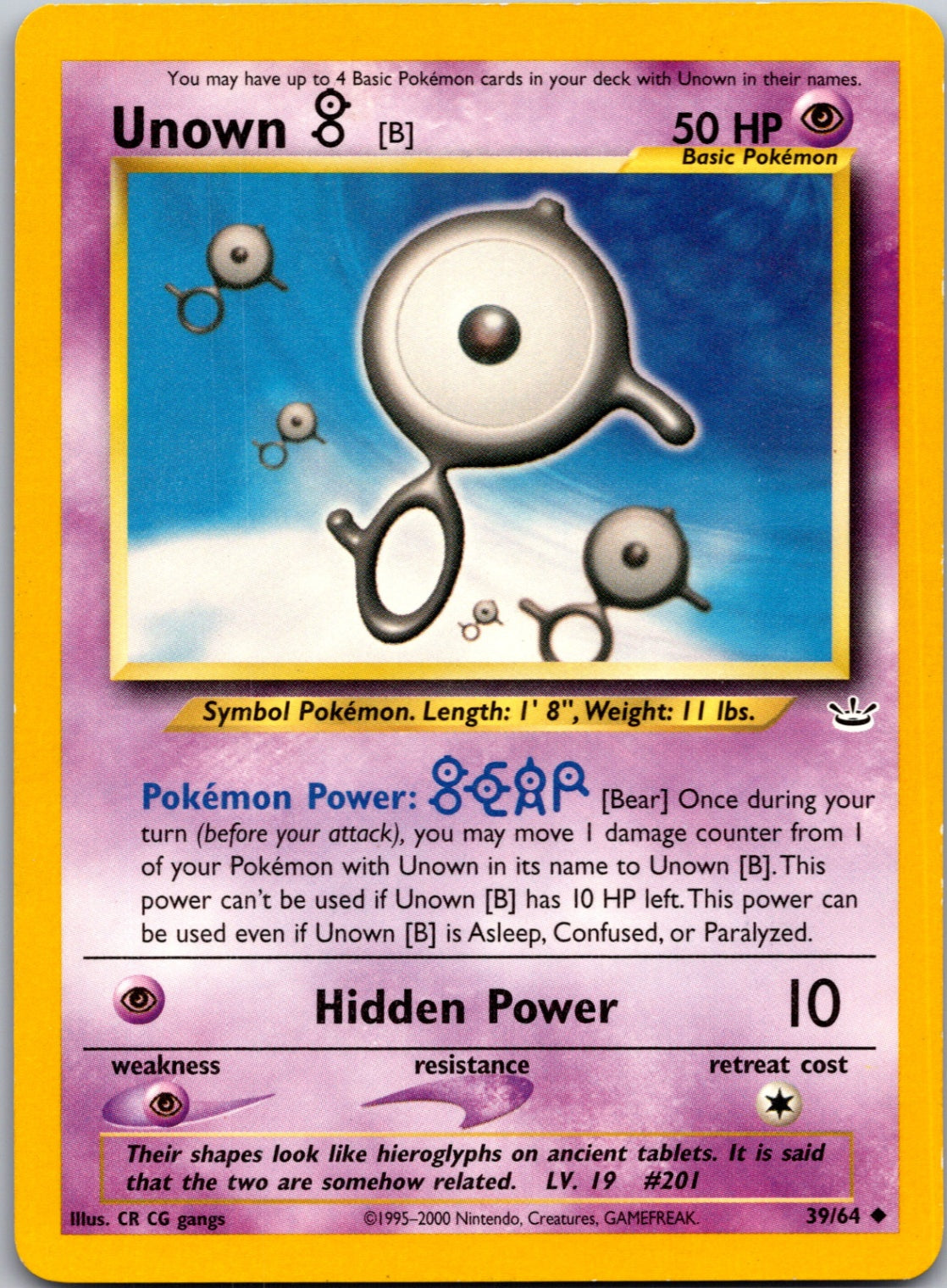 2001 Neo Revelation 39/64 Unown [B] Uncommon M360