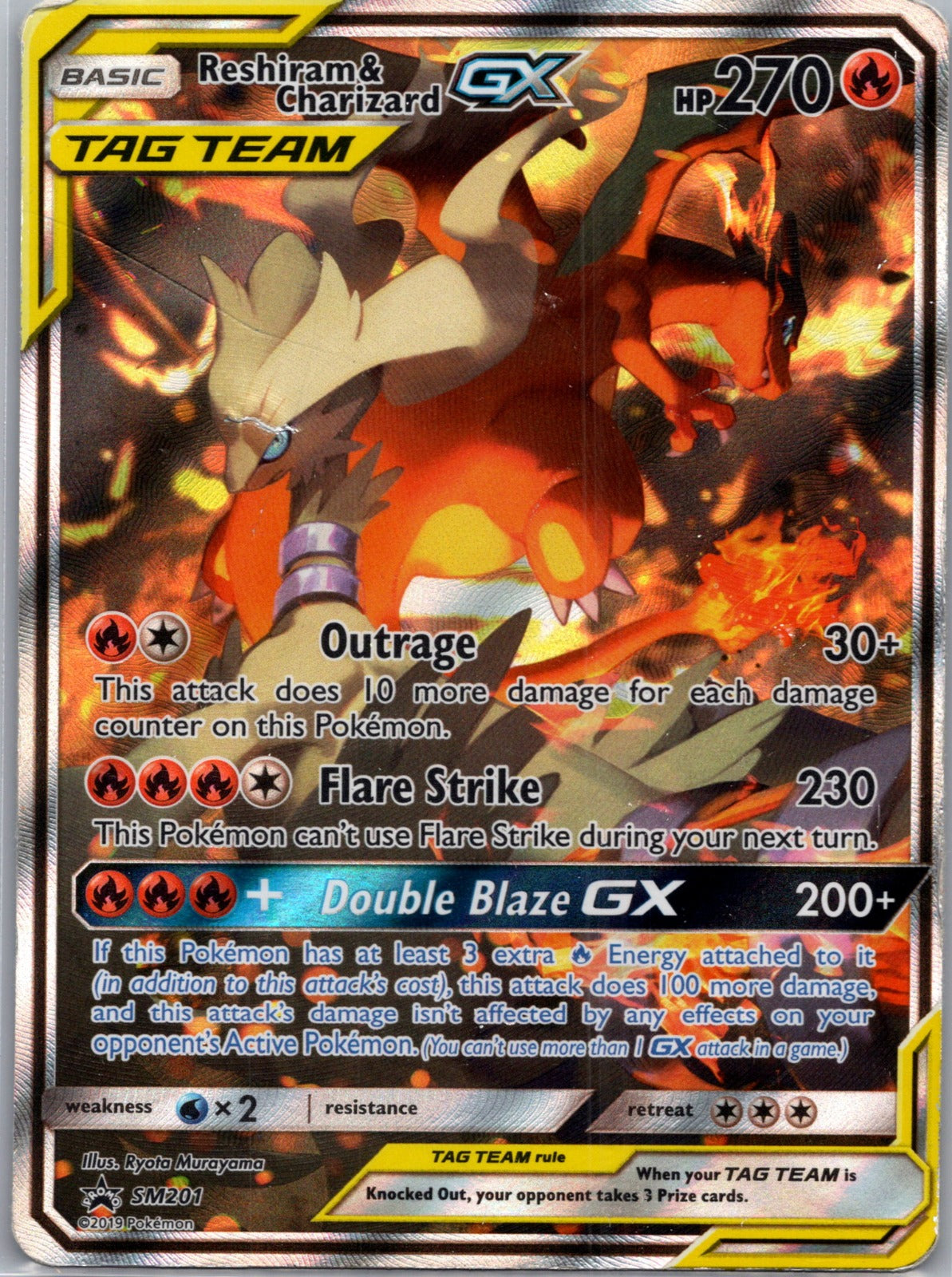 2016 SM Promo SM201 Reshiram and Charizard GX LP
