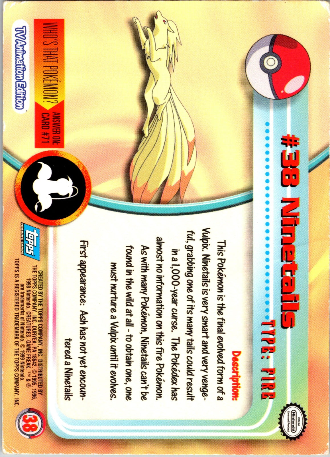 1999 Topps Ninetales [Holofoil] HP  X45