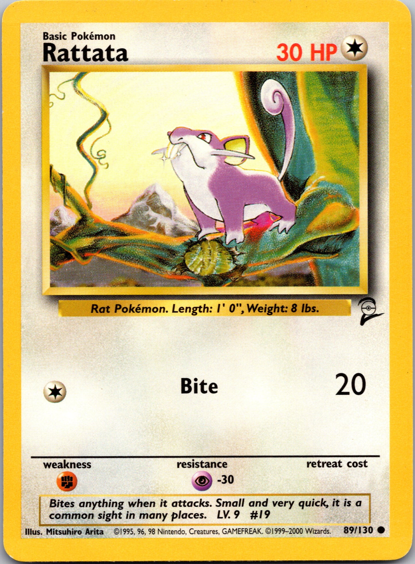 1999 Base Set 2 089/130 Rattata Common A170