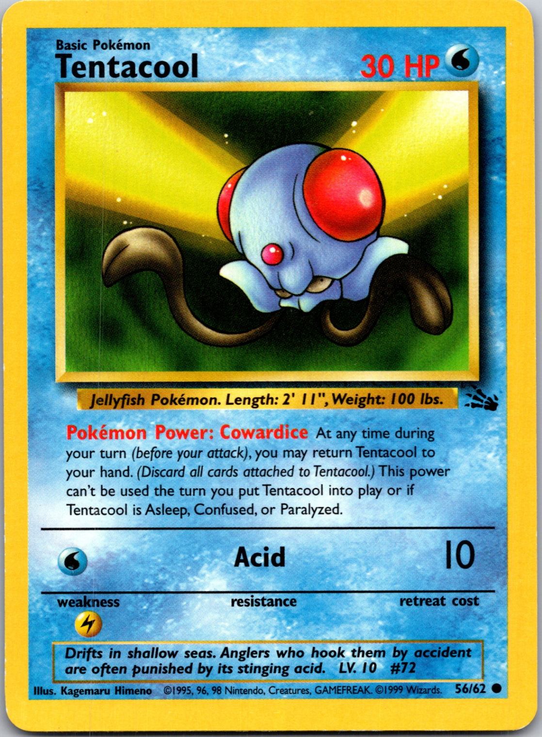 1999 Fossil #56/62 Tentacool Common B295