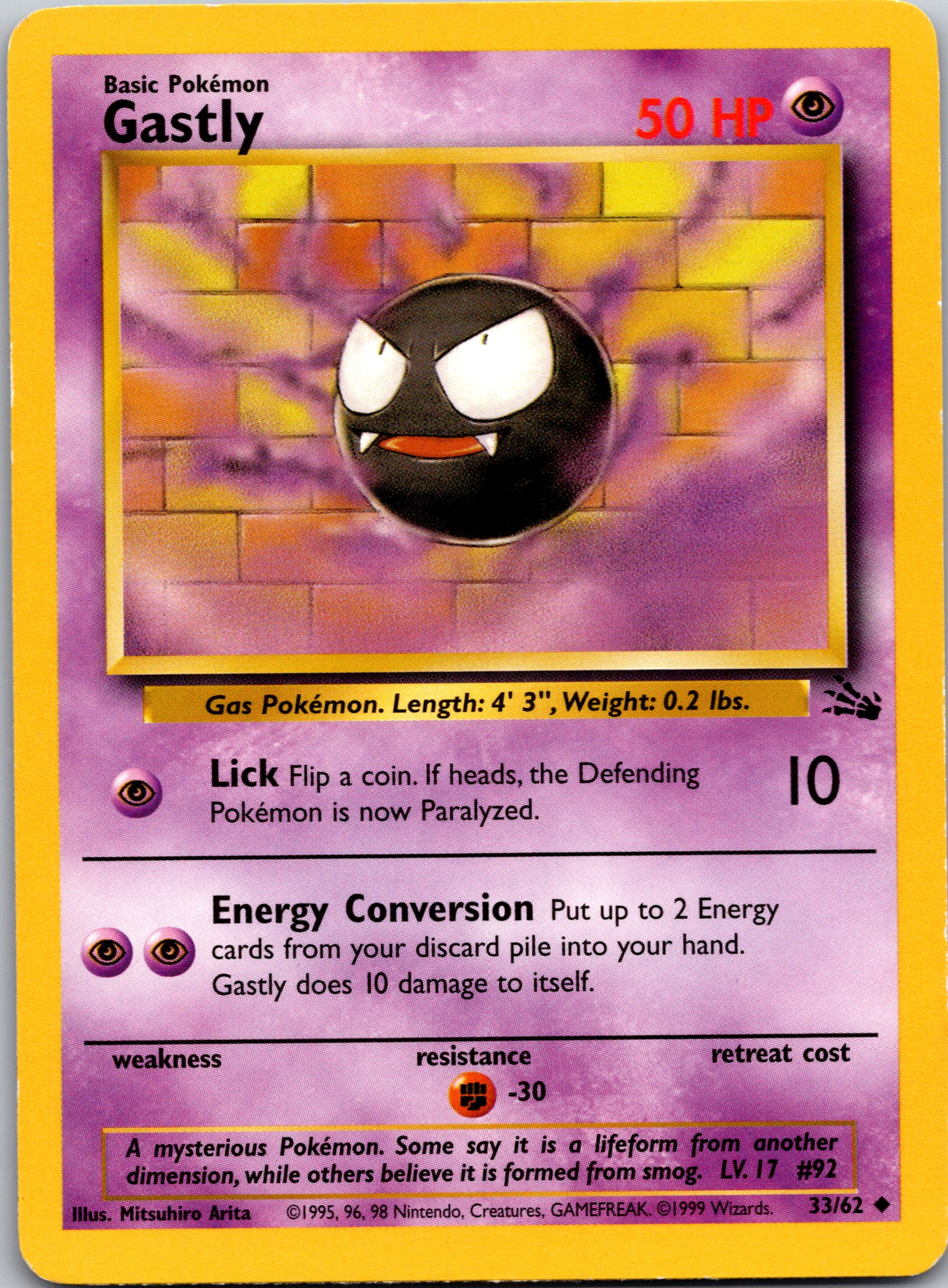 1999 Fossil 33/62 Gastly Uncommon A355