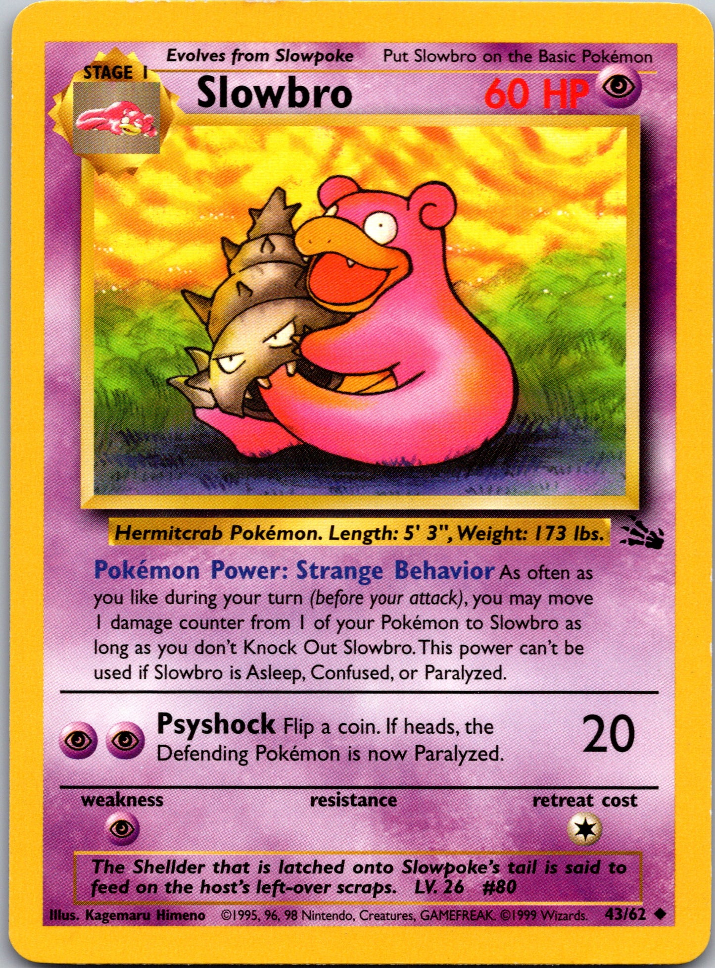 1999 Fossil 43/62 Slowbro Uncommon B39