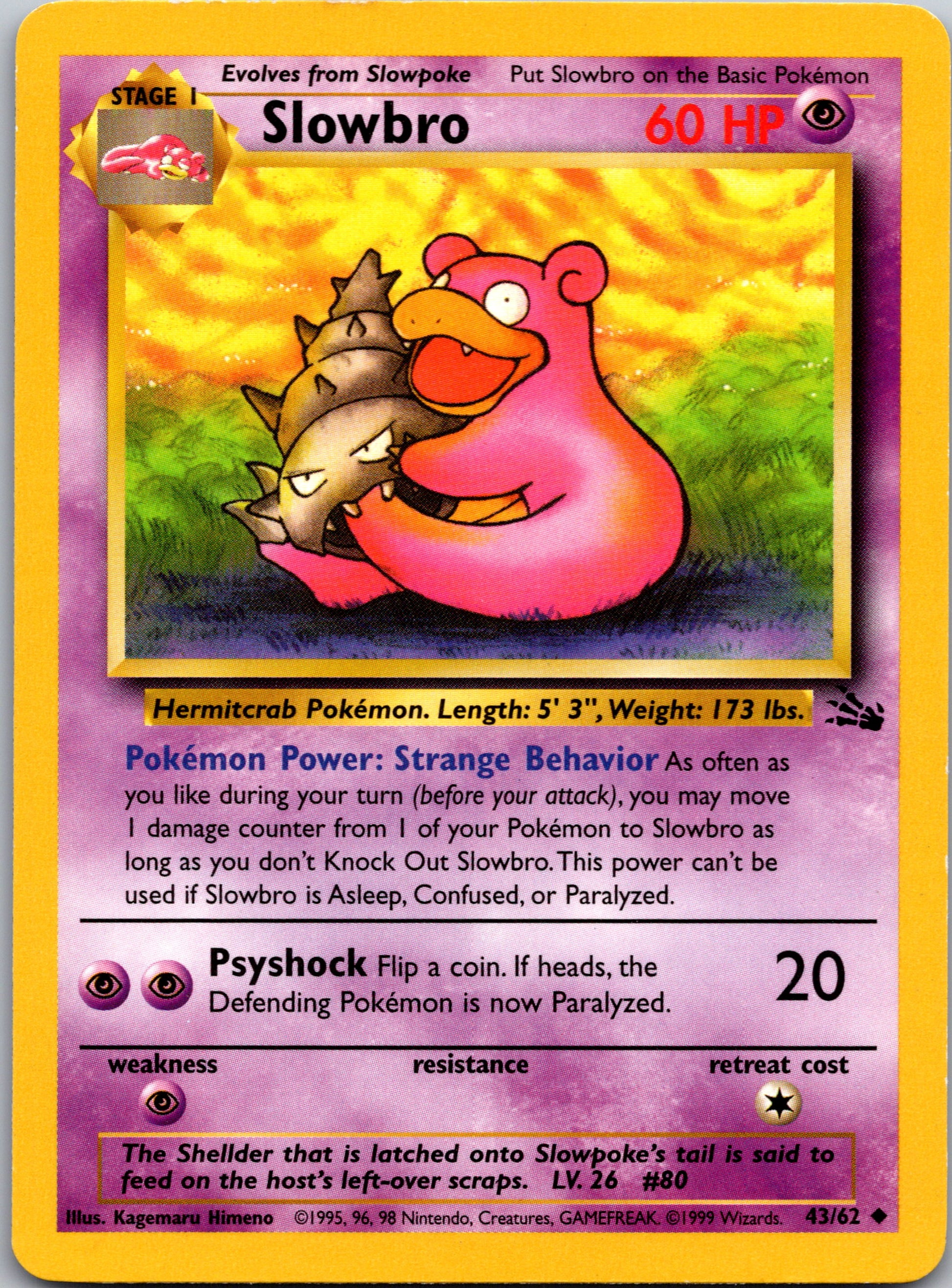 1999 Fossil 43/62 Slowbro Uncommon B39