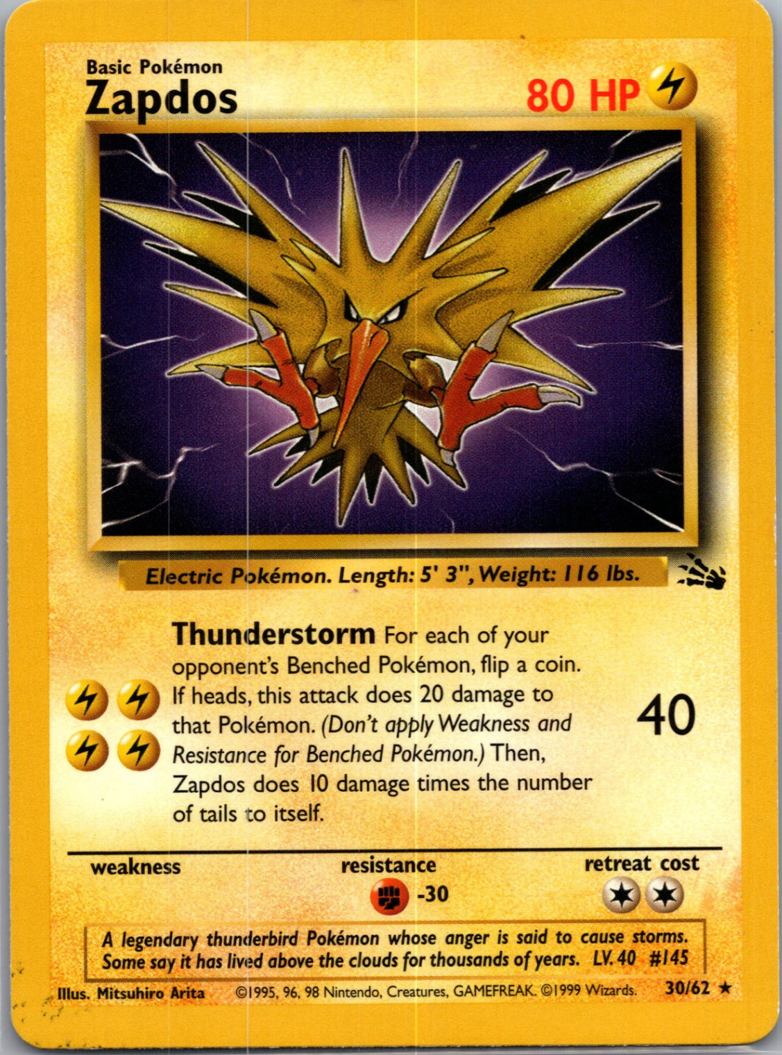 Fossil 30/62 Zapdos (30) Rare NM