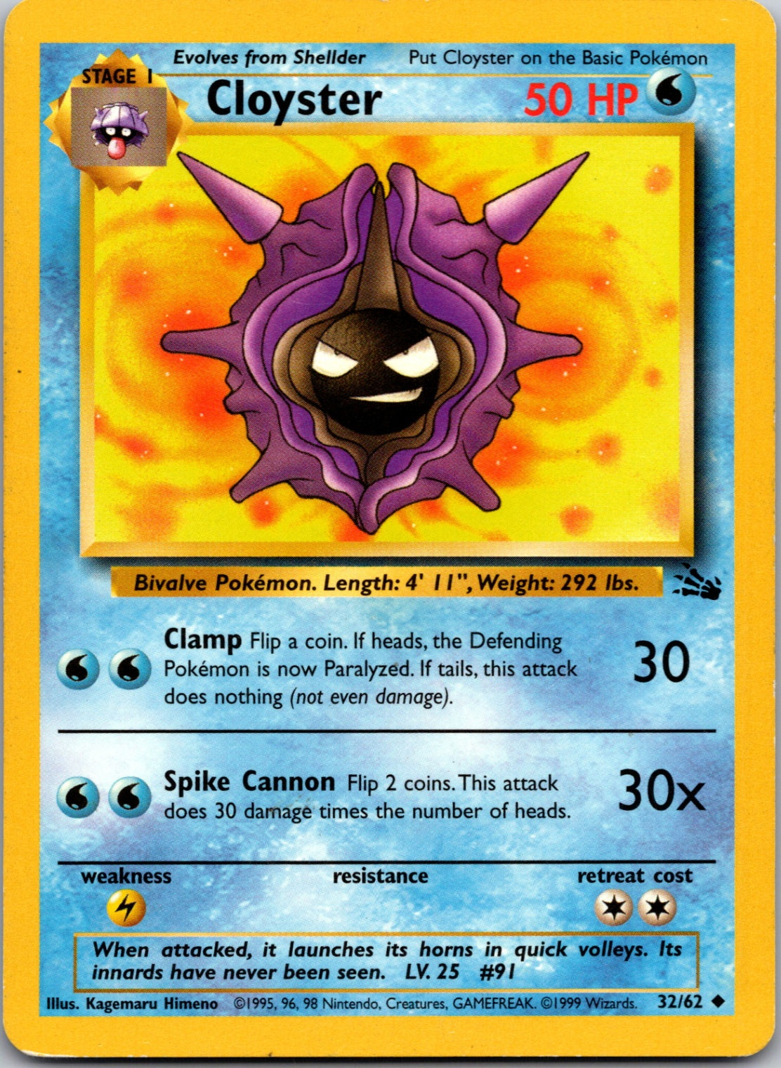 1999 Fossil #32/62 Cloyster Uncommon A152