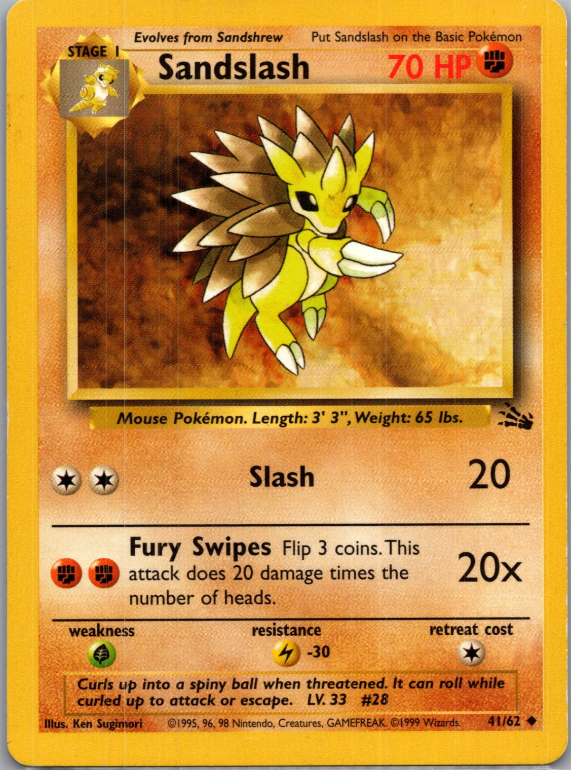Fossil 41/62 Sandslash Uncommon NM