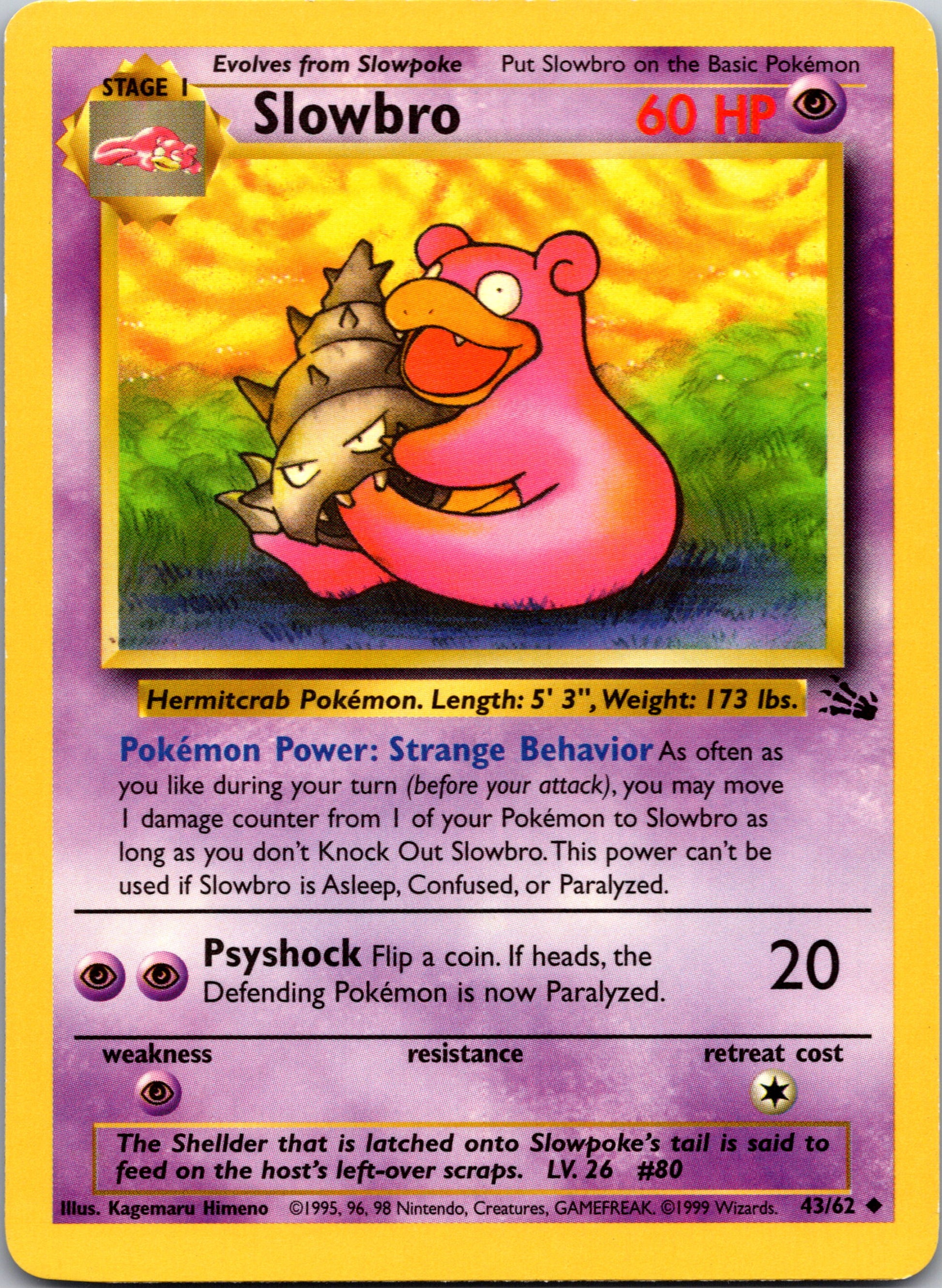 1999 Fossil 43/62 Slowbro Uncommon B35