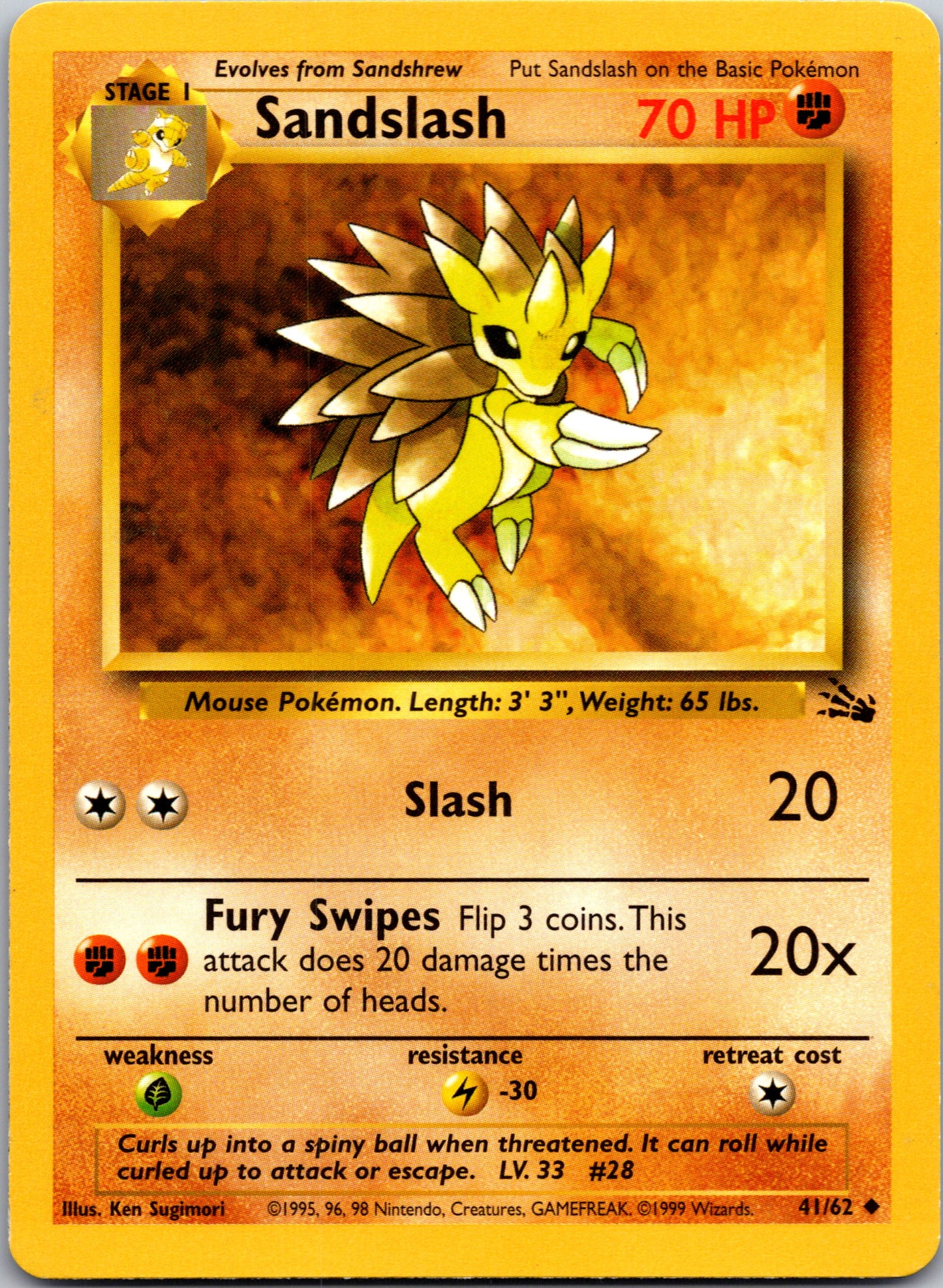 1999 Fossil 41/62 Sandslash Uncommon B61