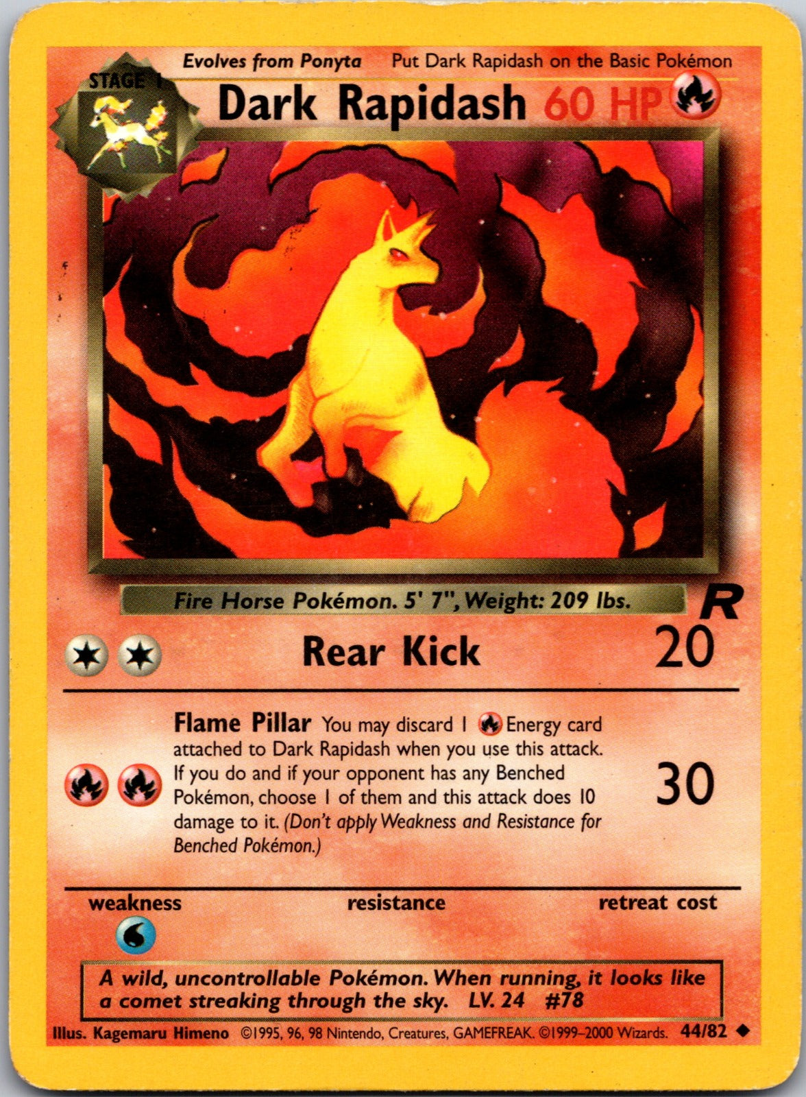 2000 Team Rocket 44/82 Dark Rapidash HP Y130