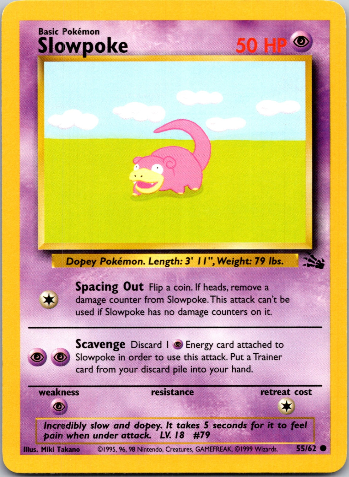 1999 Fossil #55/62 Slowpoke Common B281
