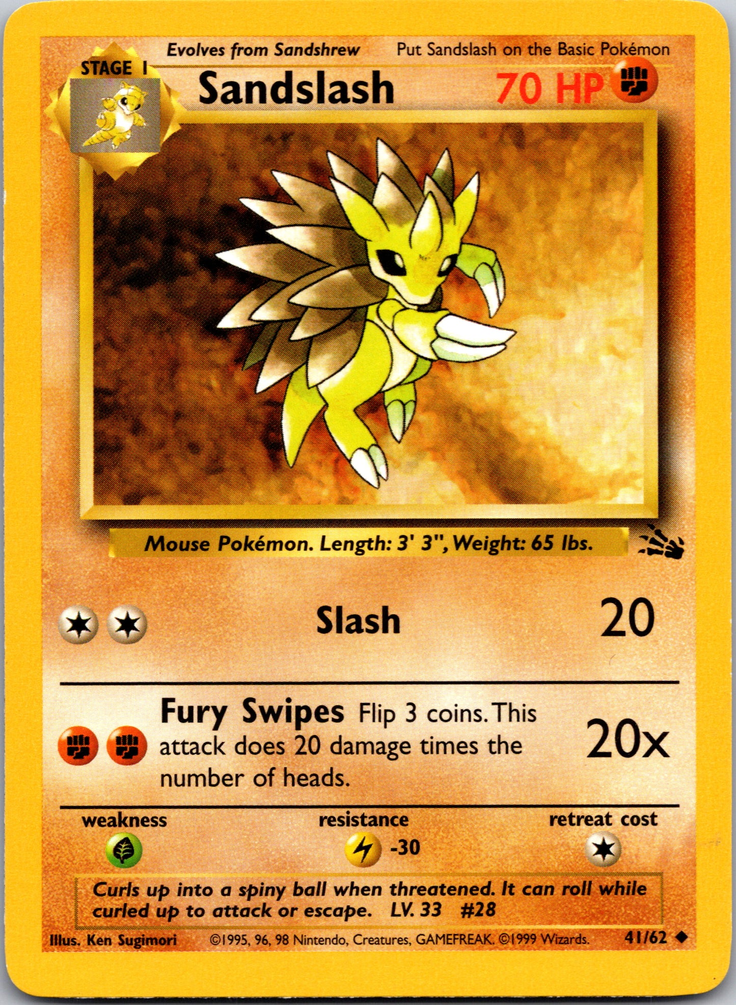 1999 Fossil 41/62 Sandslash Uncommon B58