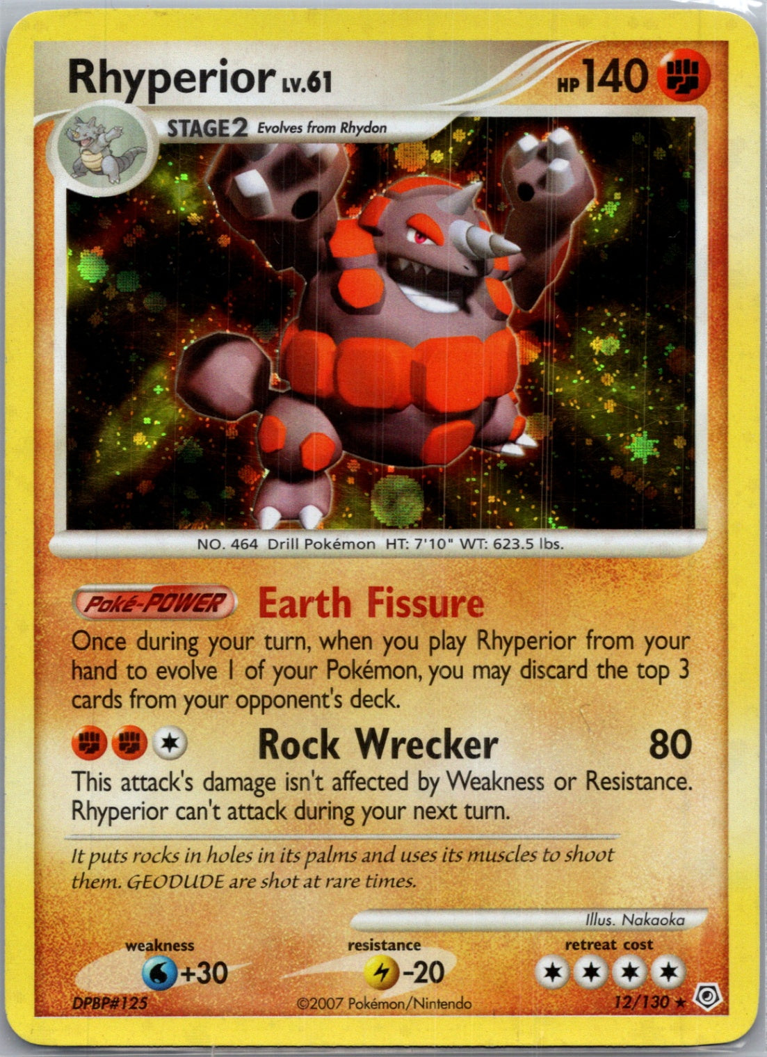 2007 Diamond and Pearl 12/130 Rhyperior Holo Rare F128