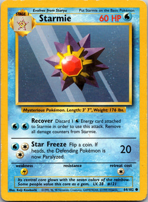 1999 Base Set (Shadowless) 064/102 Starmie LP