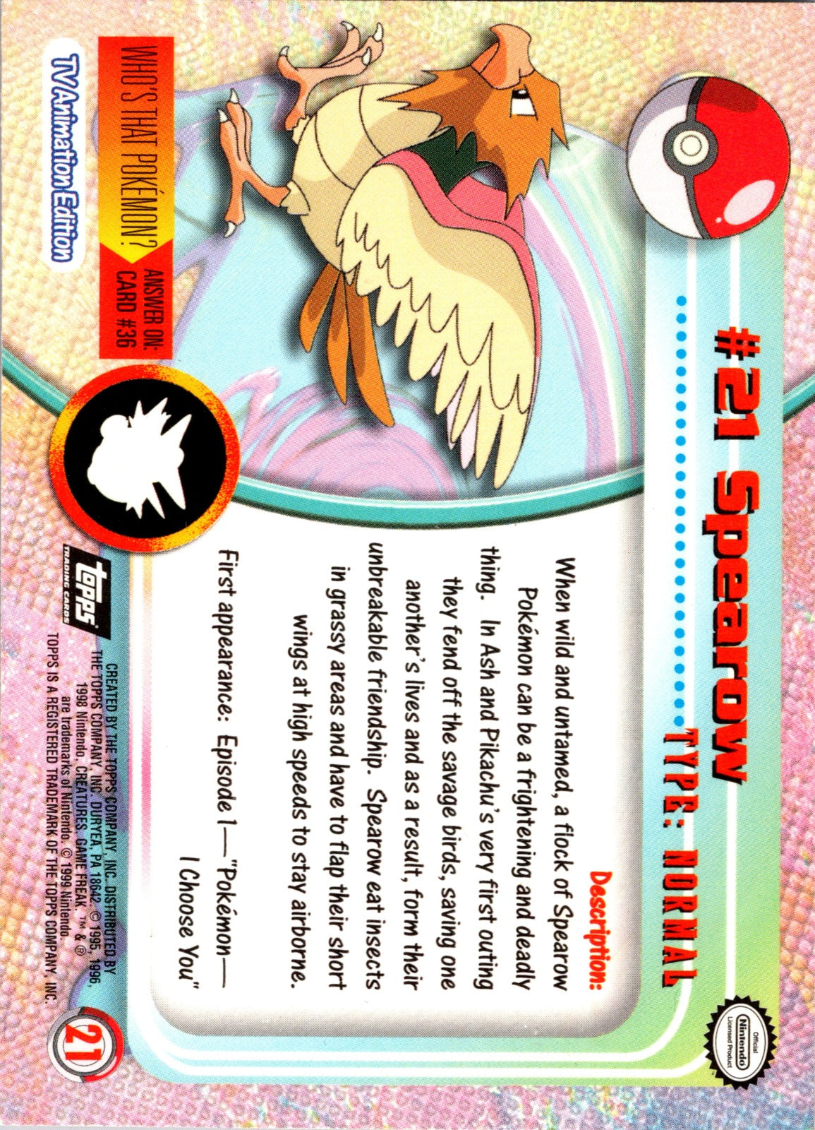 1999 Topps TV Spearow MP  P91