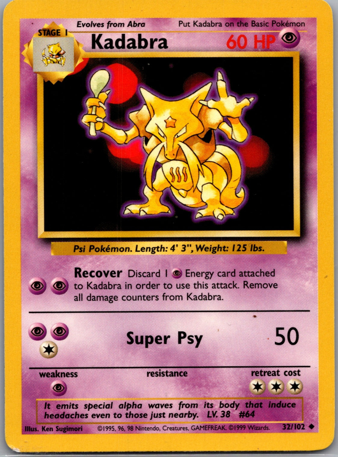 1999 Base Set  032/102 Kadabra Uncommon M85