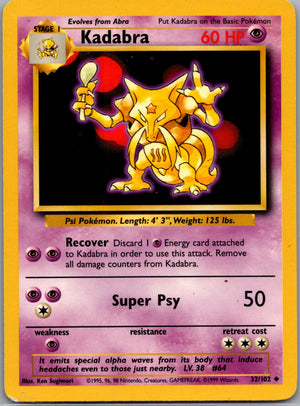 1999 Base Set  032/102 Kadabra Uncommon M85