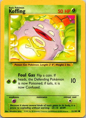 1999 Base Set (Shadowless) 051/102 Koffing LP