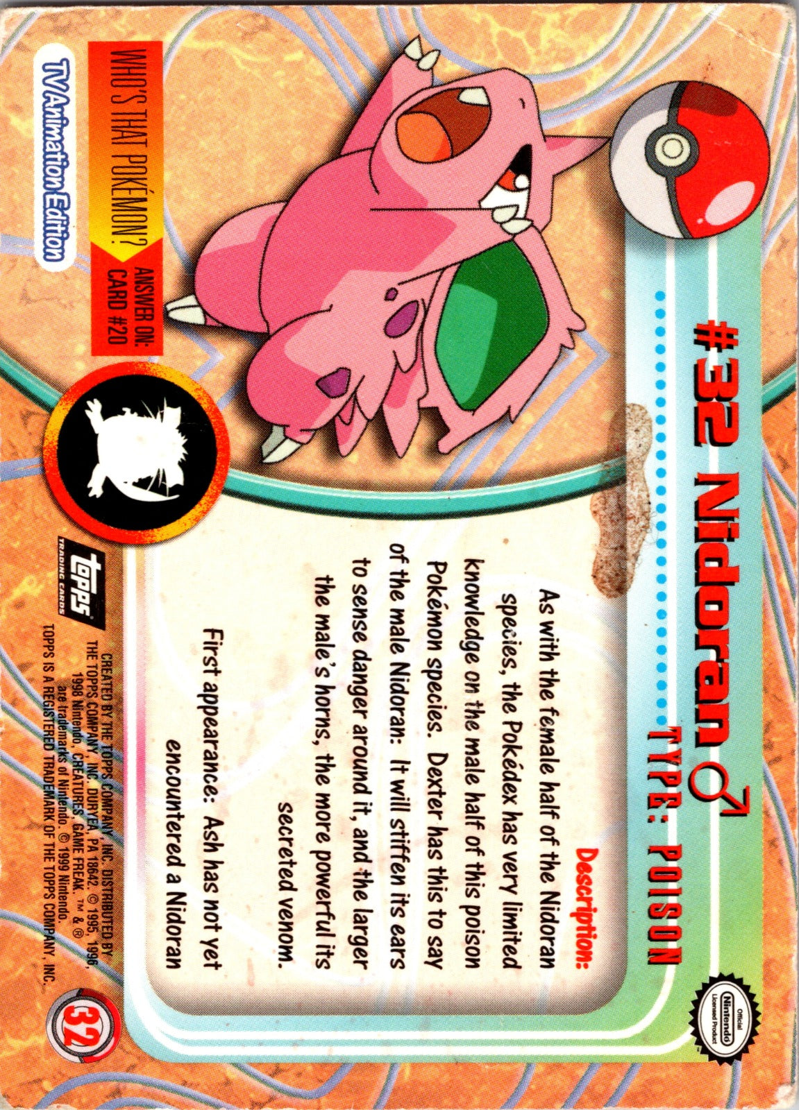 1999 Topps TV Nidoran M HP  P168