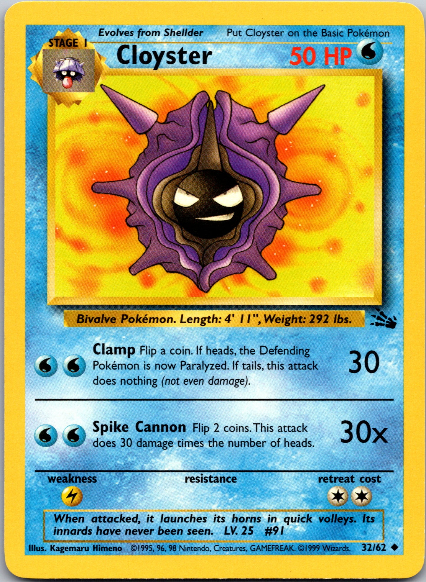 1999 Fossil 32/62 Cloyster Uncommon B1