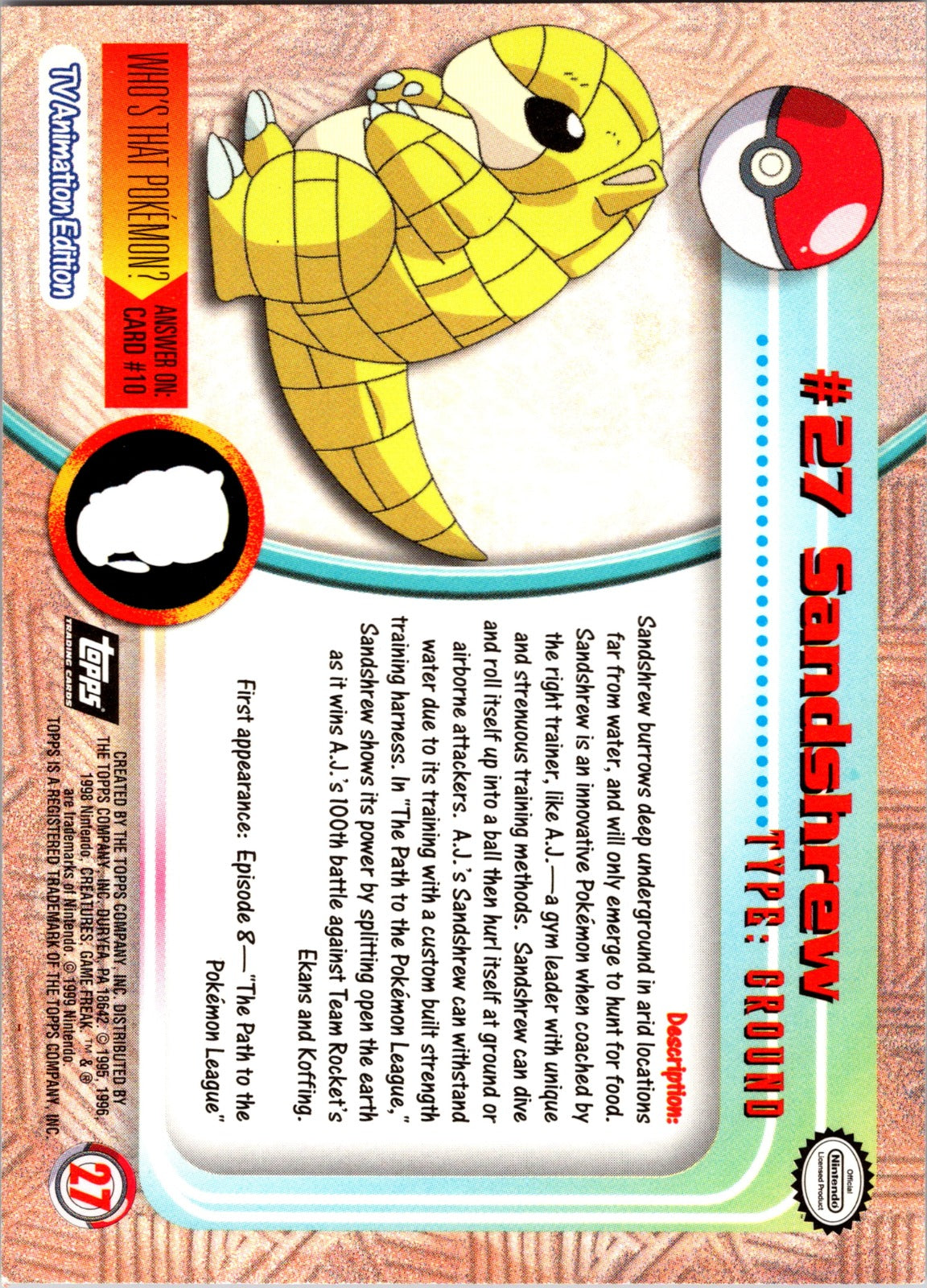 1999 Topps TV Sandshrew LP  P83
