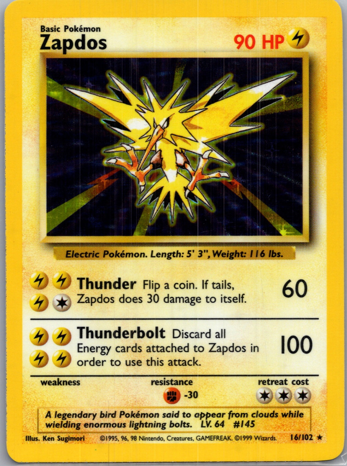 1999 Base Set 016/102 Zapdos Holo Rare G184